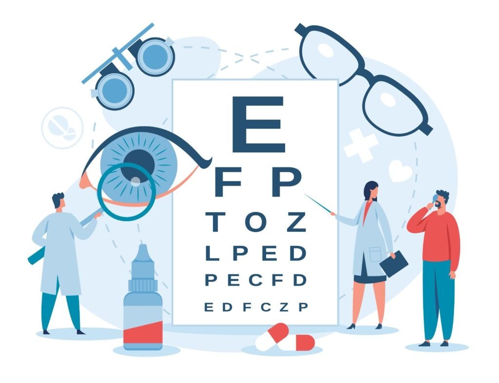 Image of an alphabet board used during an eye checkup, highlighting eye care services and vision assessment tools.