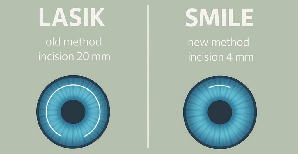 Comparison of SMILE and LASIK vision correction surgeries, highlighting their benefits and differences.